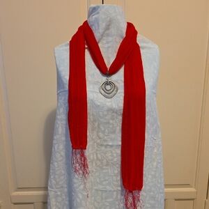 Elegant Red Scarf with Silver Pendant [2/$20]